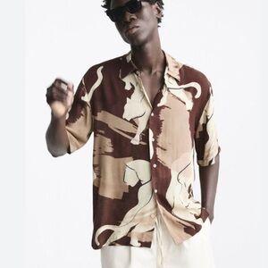 Zara Brown and Cream Abstract Shirt